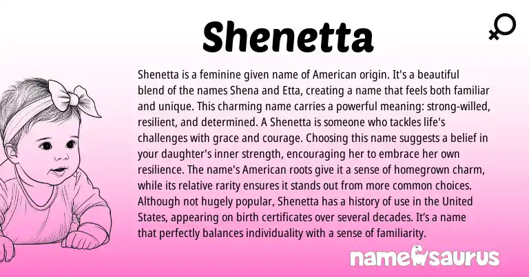 Infographic about Shenetta name meaning, Shenetta is a name from American origin(s).