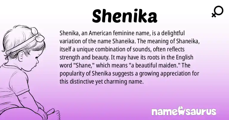 Infographic about Shenika name meaning, Shenika is a name from American origin(s).