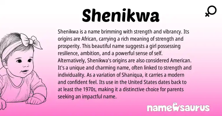 Infographic about Shenikwa name meaning, Shenikwa is a name from African, American origin(s).