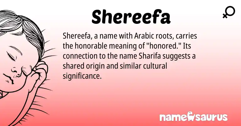 Infographic about Shereefa name meaning, Shereefa is a name from Arabic origin(s).