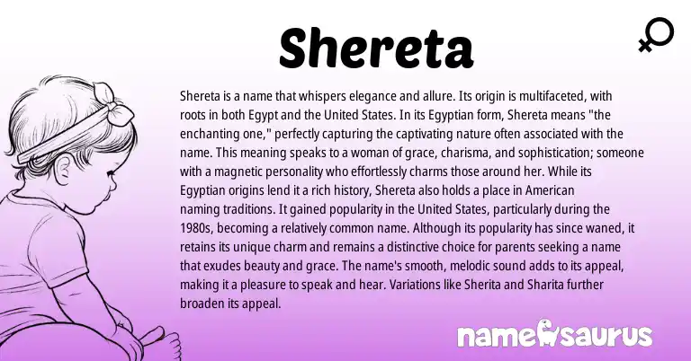 Infographic about Shereta name meaning, Shereta is a name from Egyptian origin(s).