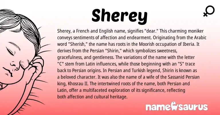 Infographic about Sherey name meaning, Sherey is a name from English, Turkish, French, Persian, Arabic, Latin origin(s).
