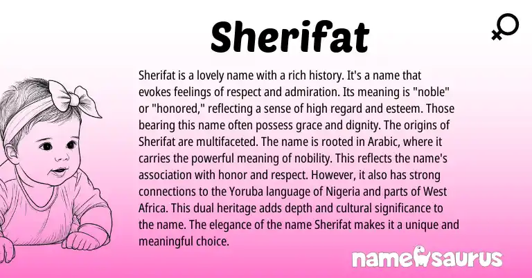 Infographic about Sherifat name meaning, Sherifat is a name from Arabic origin(s).