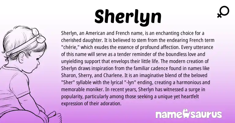 Infographic about Sherlyn name meaning, Sherlyn is a name from French, American origin(s).