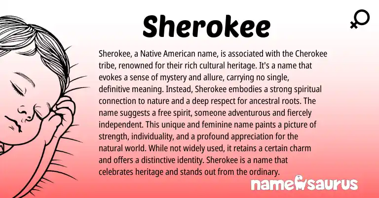 Infographic about Sherokee name meaning, Sherokee is a name from American origin(s).