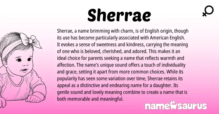 Infographic about Sherrae name meaning, Sherrae is a name from English origin(s).