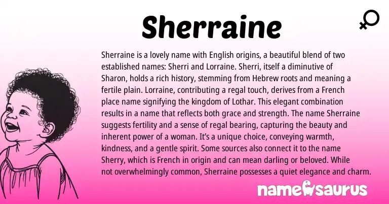 Infographic about Sherraine name meaning, Sherraine is a name from French, Hebrew, English origin(s).
