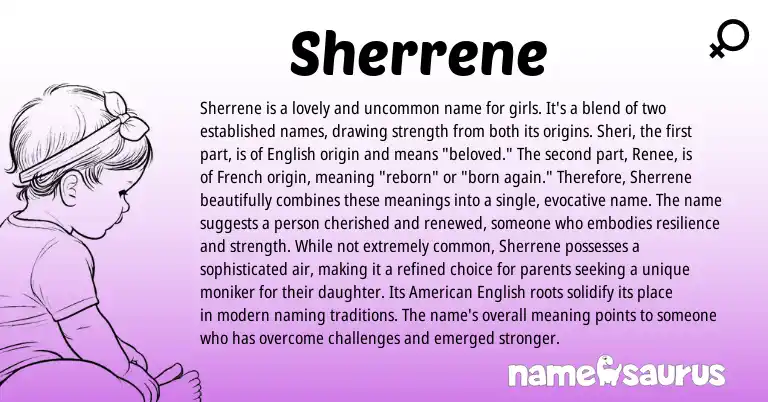 Infographic about Sherrene name meaning, Sherrene is a name from French, English origin(s).