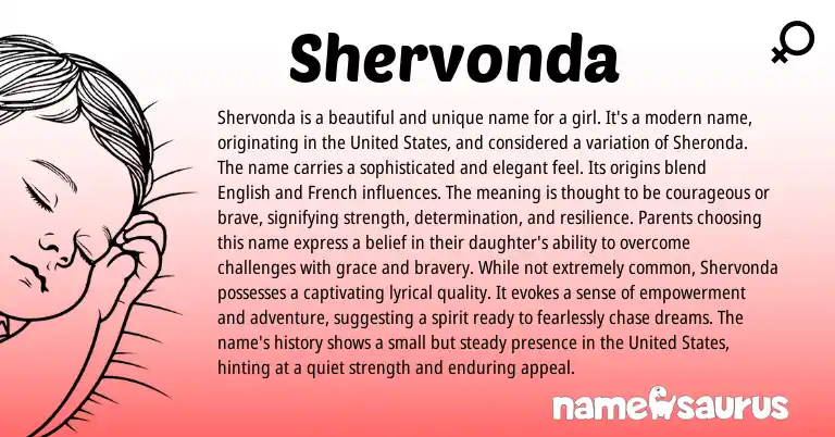 Infographic about Shervonda name meaning, Shervonda is a name from French, English origin(s).
