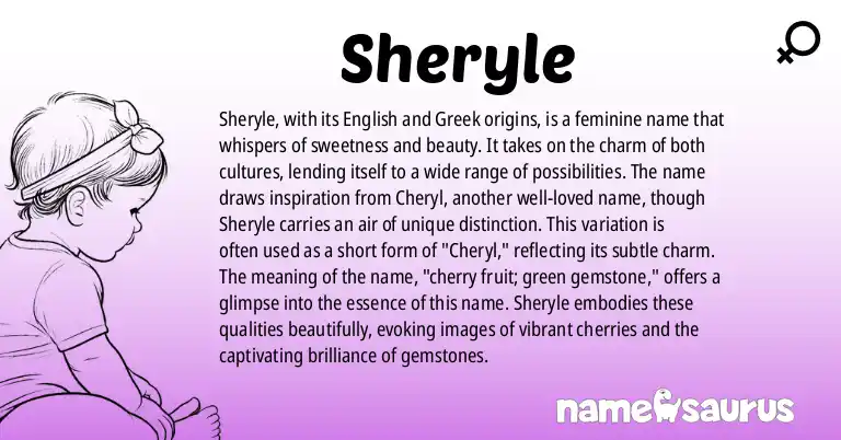 Infographic about Sheryle name meaning, Sheryle is a name from English (Australian), Greek origin(s).
