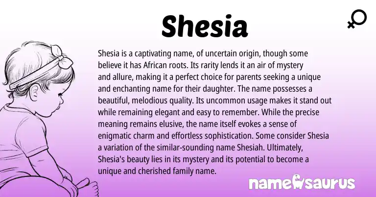 Infographic about Shesia name meaning, Shesia is a name from African, English origin(s).