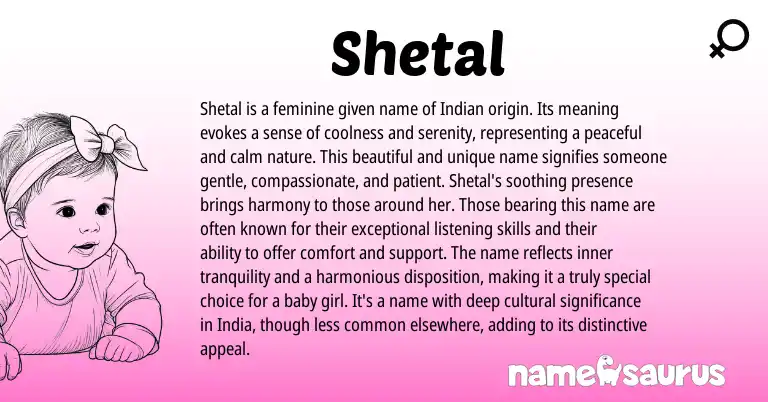 Infographic about Shetal name meaning, Shetal is a name from Indian, Hindi origin(s).