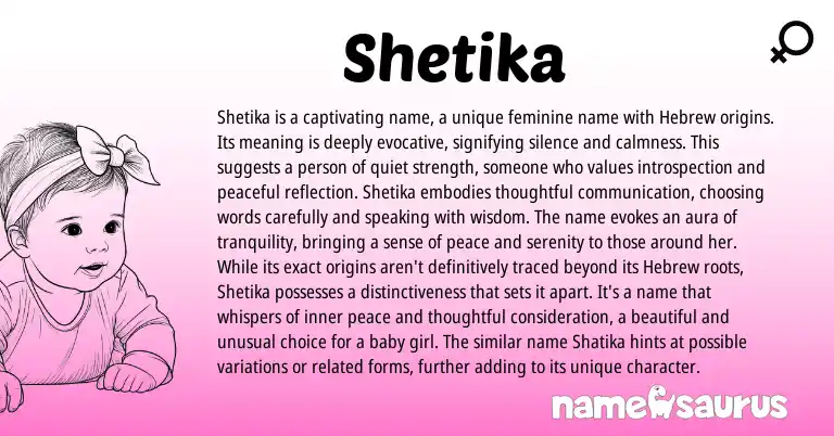 Infographic about Shetika name meaning, Shetika is a name from Hebrew origin(s).