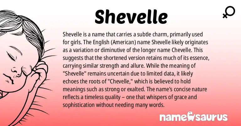 Infographic about Shevelle name meaning, Shevelle is a name from English (American) origin(s).