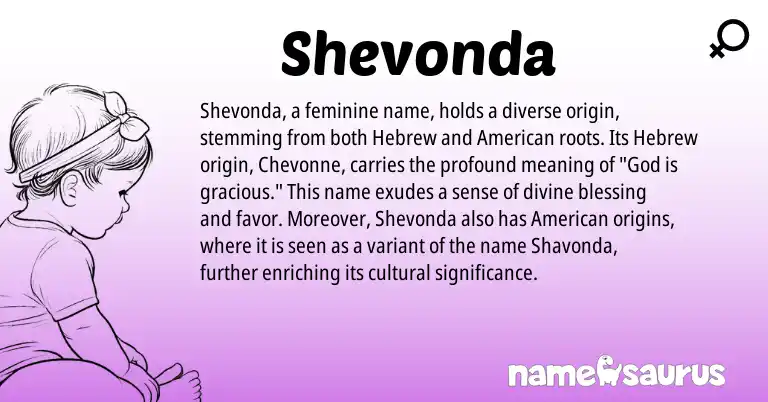 Infographic about Shevonda name meaning, Shevonda is a name from American, Hebrew origin(s).