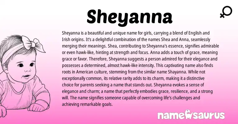 Infographic about Sheyanna name meaning, Sheyanna is a name from English, Irish origin(s).