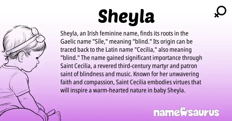 Infographic about Sheyla name meaning, Sheyla is a name from Irish, Gaelic, Latin origin(s).