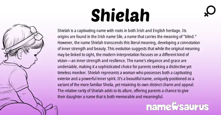 Infographic about Shielah name meaning, Shielah is a name from Irish origin(s).