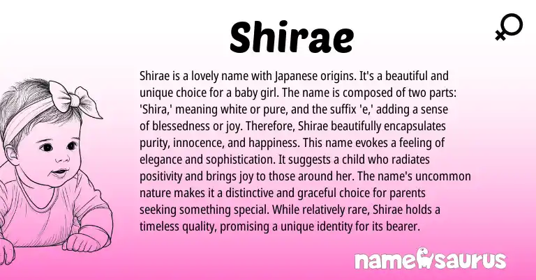 Infographic about Shirae name meaning, Shirae is a name from Japanese origin(s).