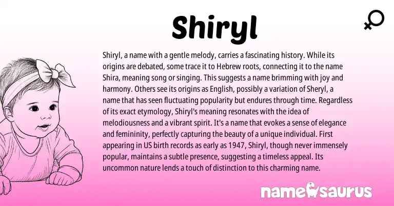 Infographic about Shiryl name meaning, Shiryl is a name from Hebrew, American origin(s).