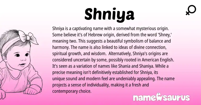 Infographic about Shniya name meaning, Shniya is a name from Hebrew origin(s).