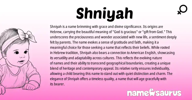 Infographic about Shniyah name meaning, Shniyah is a name from Hebrew origin(s).