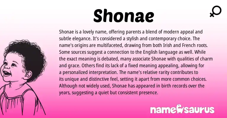 Infographic about Shonae name meaning, Shonae is a name from French, Irish origin(s).