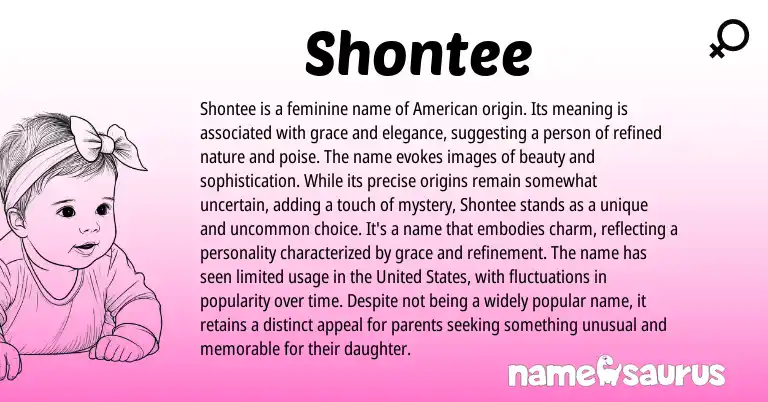 Infographic about Shontee name meaning, Shontee is a name from American origin(s).