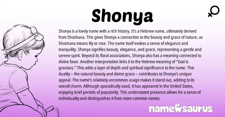 Infographic about Shonya name meaning, Shonya is a name from Hebrew, Russian origin(s).