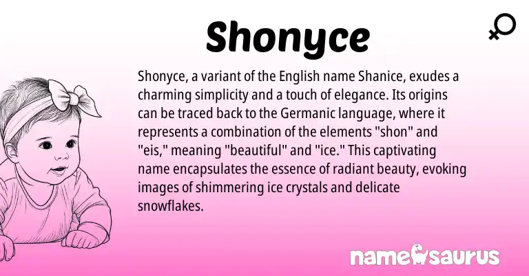 Infographic about Shonyce name meaning, Shonyce is a name from English, Germanic origin(s).