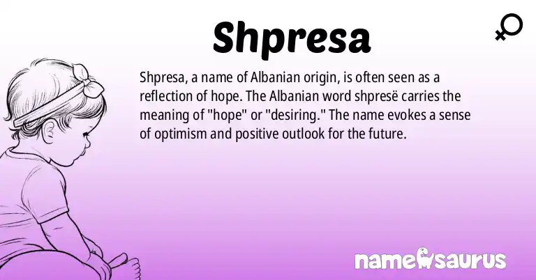 Infographic about Shpresa name meaning, Shpresa is a name from Albanian origin(s).