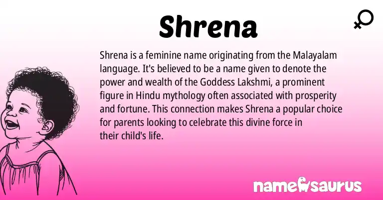 Infographic about Shrena name meaning, Shrena is a name from Malayalam origin(s).