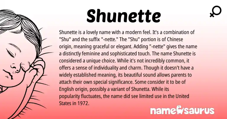 Infographic about Shunette name meaning, Shunette is a name from Chinese origin(s).