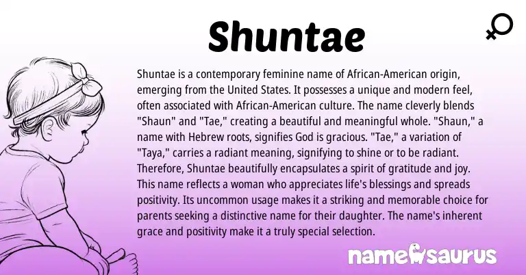 Infographic about Shuntae name meaning, Shuntae is a name from American origin(s).