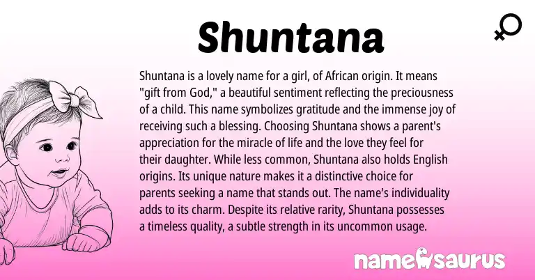 Infographic about Shuntana name meaning, Shuntana is a name from African origin(s).