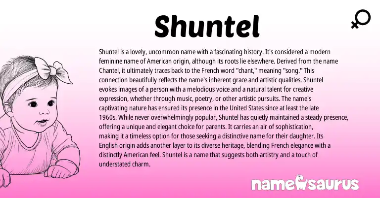 Infographic about Shuntel name meaning, Shuntel is a name from American, French origin(s).