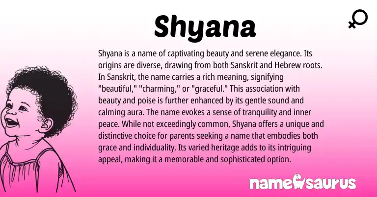 Infographic about Shyana name meaning, Shyana is a name from Sanskrit origin(s).
