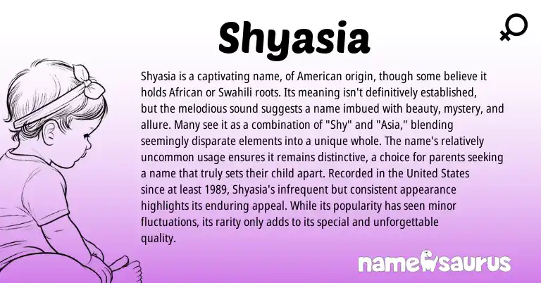 Infographic about Shyasia name meaning, Shyasia is a name from American origin(s).
