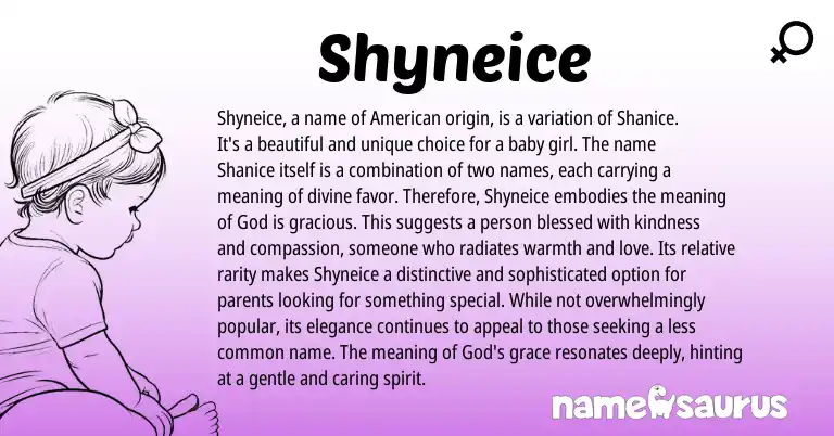 Infographic about Shyneice name meaning, Shyneice is a name from American origin(s).