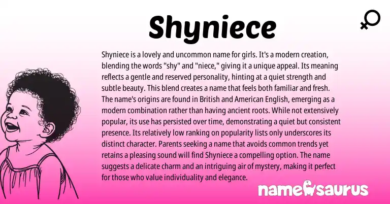 Infographic about Shyniece name meaning, Shyniece is a name from English origin(s).