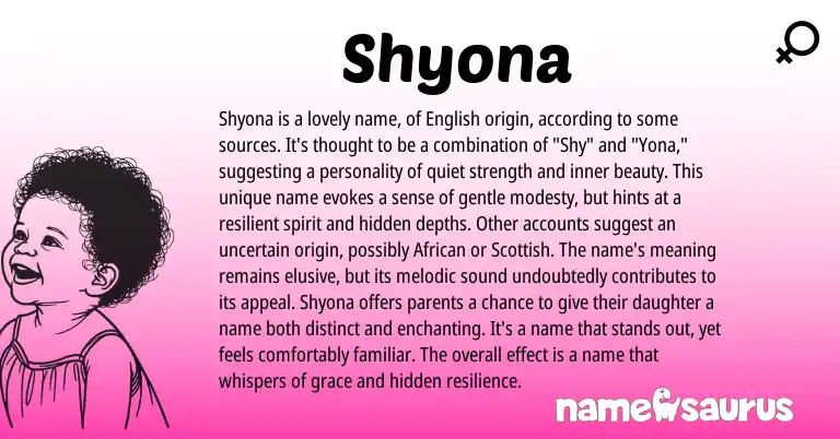 Infographic about Shyona name meaning, Shyona is a name from English, Sanskrit origin(s).
