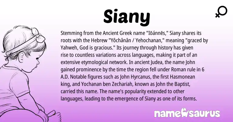 Infographic about Siany name meaning, Siany is a name from Ancient Greek, Roman, Hebrew origin(s).