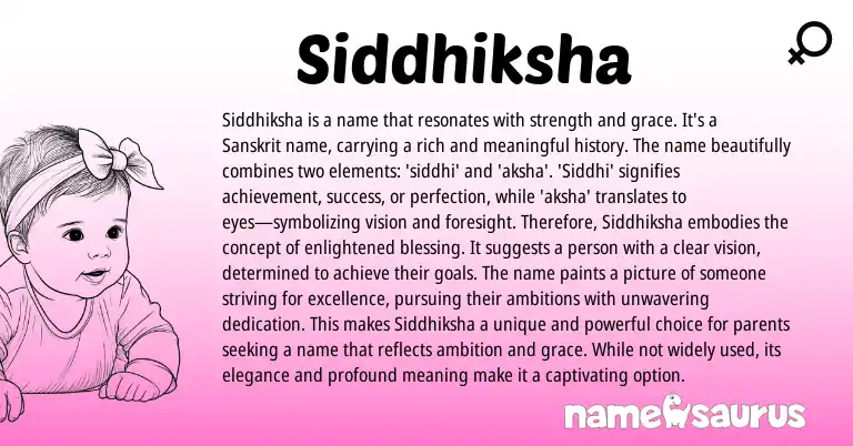 Infographic about Siddhiksha name meaning, Siddhiksha is a name from Sanskrit, Indian origin(s).