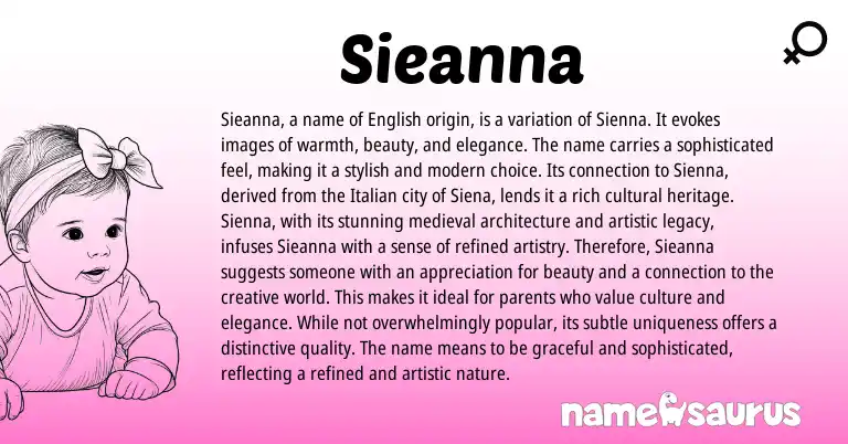 Infographic about Sieanna name meaning, Sieanna is a name from Italian origin(s).