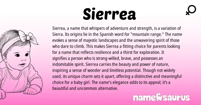 Infographic about Sierrea name meaning, Sierrea is a name from Spanish origin(s).