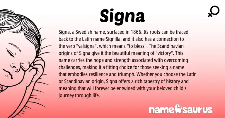 Infographic about Signa name meaning, Signa is a name from Scandinavian, Swedish, Latin origin(s).