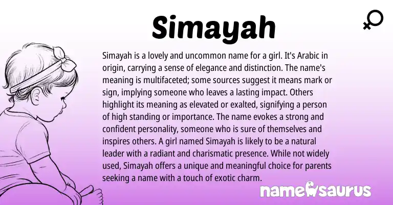 Infographic about Simayah name meaning, Simayah is a name from Hebrew, Arabic origin(s).