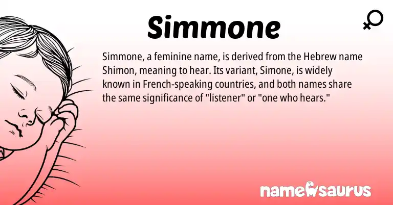 Infographic about Simmone name meaning, Simmone is a name from French, Hebrew origin(s).