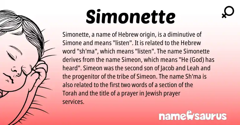 Infographic about Simonette name meaning, Simonette is a name from Jewish, Torah, Hebrew origin(s).