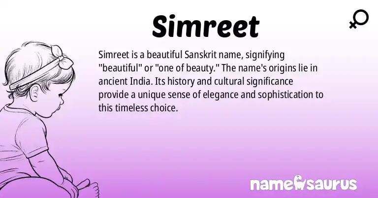 Infographic about Simreet name meaning, Simreet is a name from Sanskrit origin(s).
